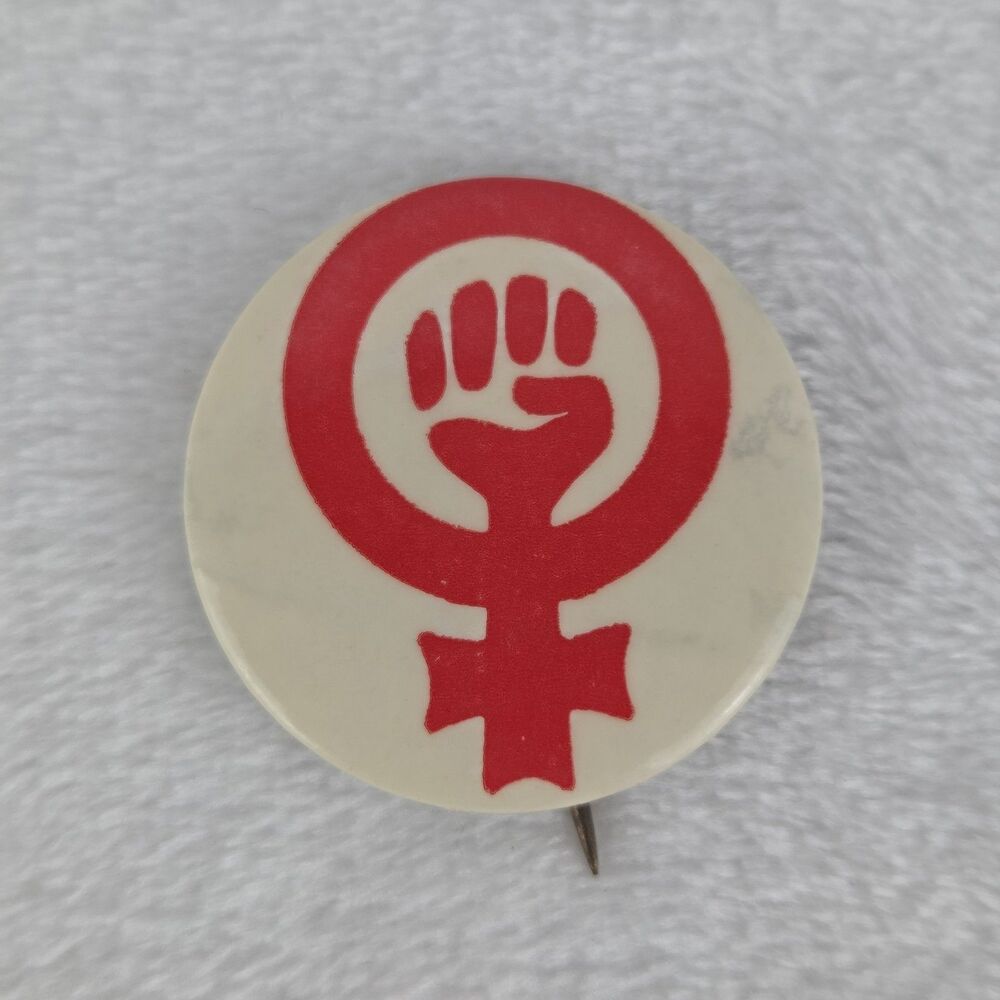 Vintage Feminist Venus Symbol Raised Fist Pinback‎ Button 1.5 Inch